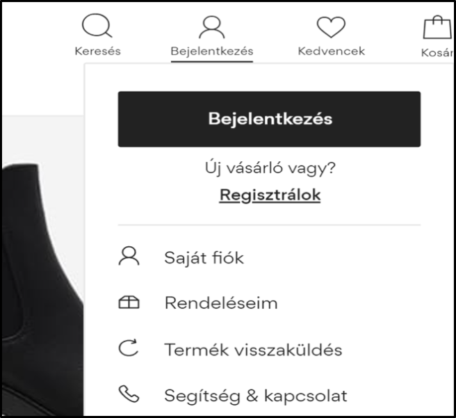 A bejelentkezési képernyő nézete a 'Ön új ügyfél?' kijelzővel. 'Regisztráció'.