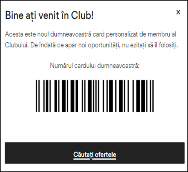 Imagine de ecran CCC Club cu conținut: 'Descoperă ofertele și reducerile pregătite special pentru tine. Verificați beneficiile dumneavoastră. Aflați mai multe'.