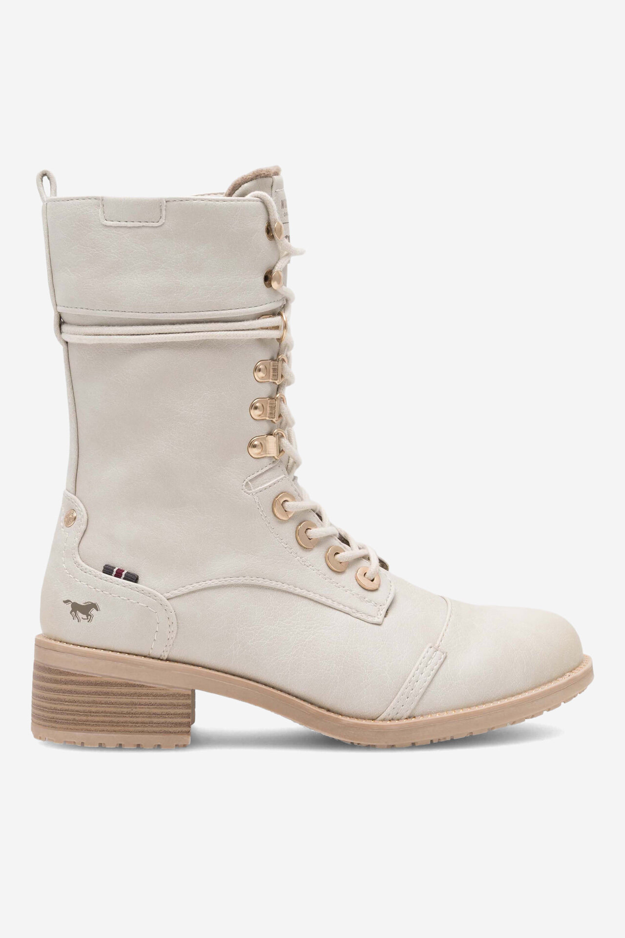 MUSTANG Stivali Donna 1402-501 In Similpelle, Con Lacci E Cerniera, Colore Beige, Look Rustico