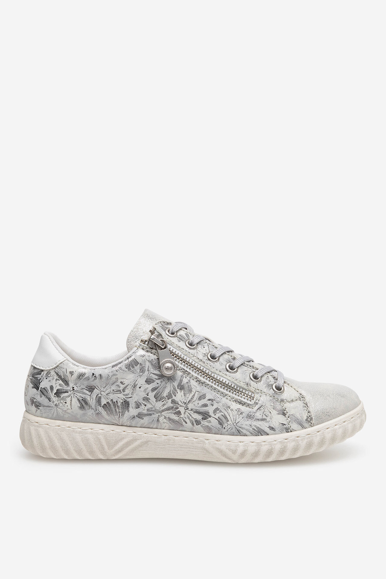 Rieker Donna N0900-90 - Sneaker Stringate In Pelle E Sintetico, Colore Argento/Bianco, Comode E Alla Moda