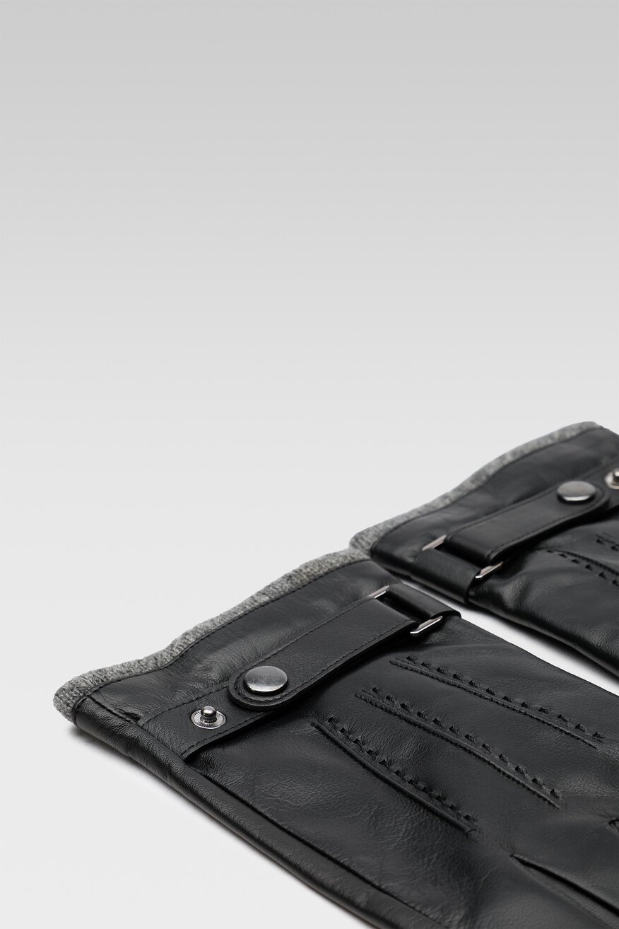 Lasocki - Rękawiczki męskie skórzane czarne - 5904248876487