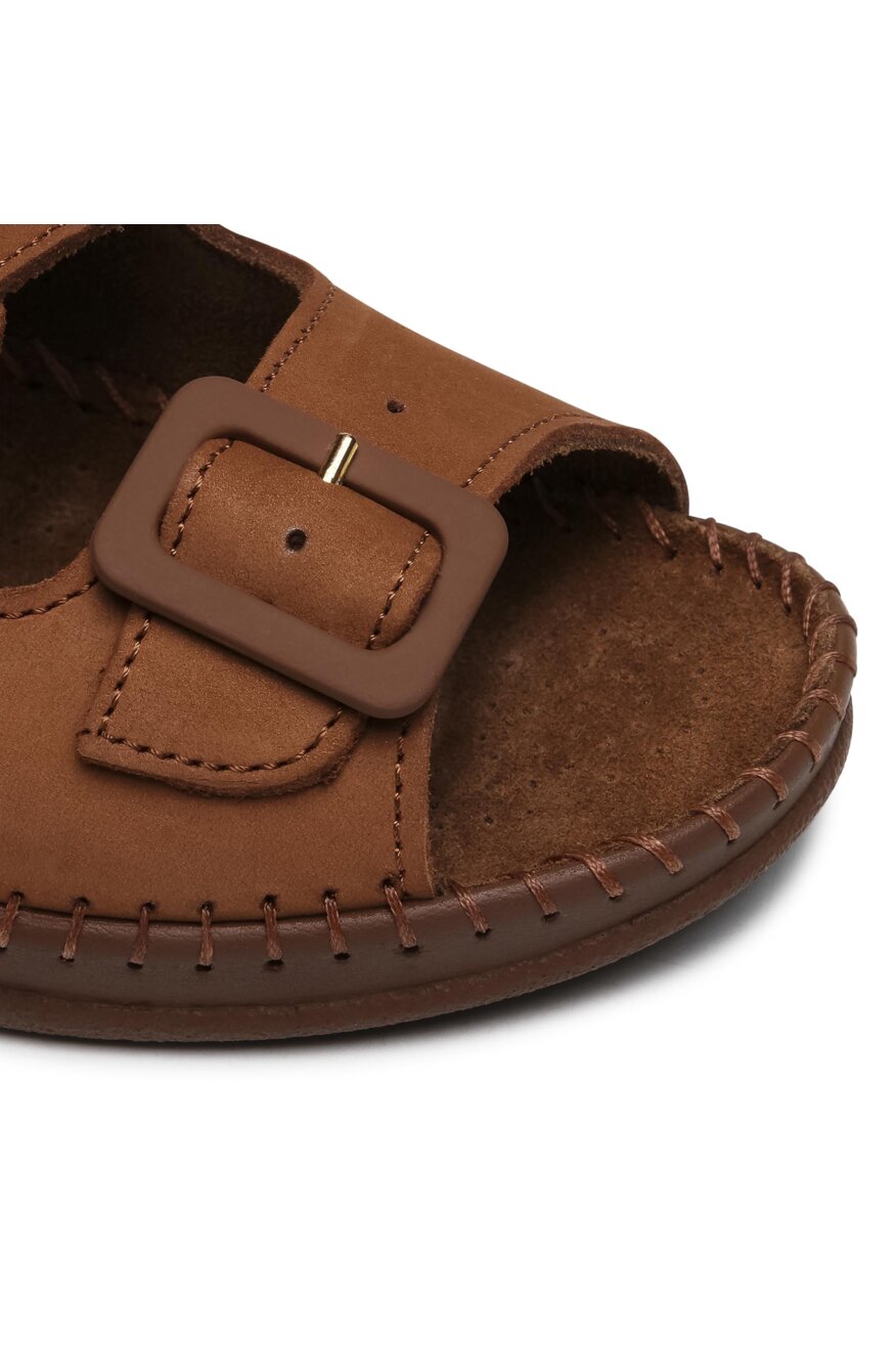 Scholl - Skórzane klapki brązowe - 5903698395944