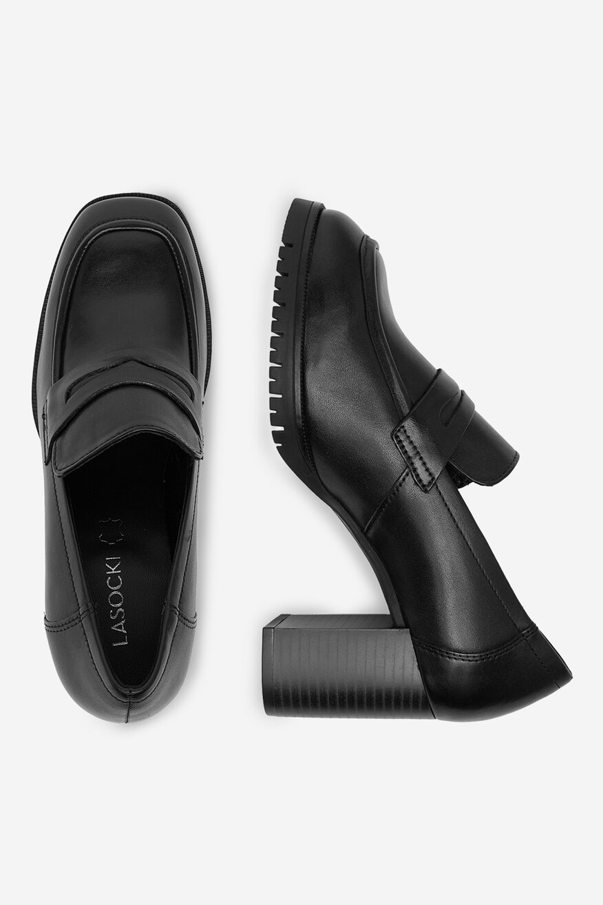 
                Lasocki - Loafersy skórzane na obcasie - 5906751354025