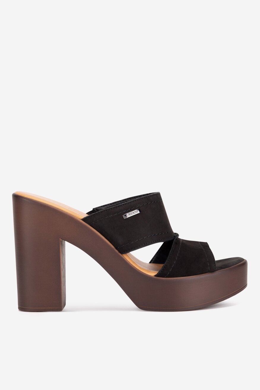 Lasocki - Klapki skórzane na obcasie - 5905588708117