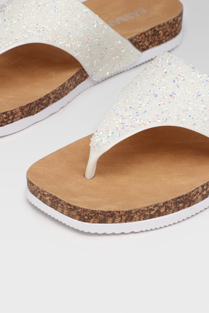 
                Bassano - Japonki z efektem glitter białe - 5903698684055