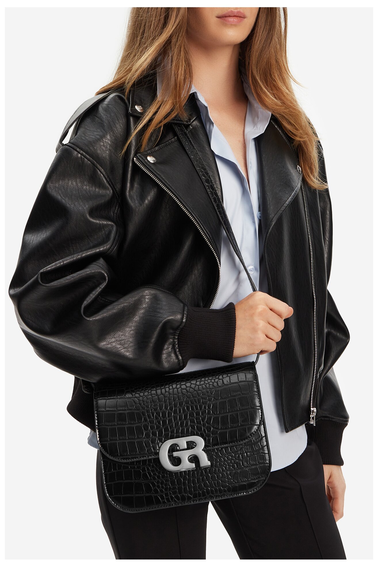 Geantă de mână Gino Rossi CEO-LINA-KQ44-CROCCO NEGRU