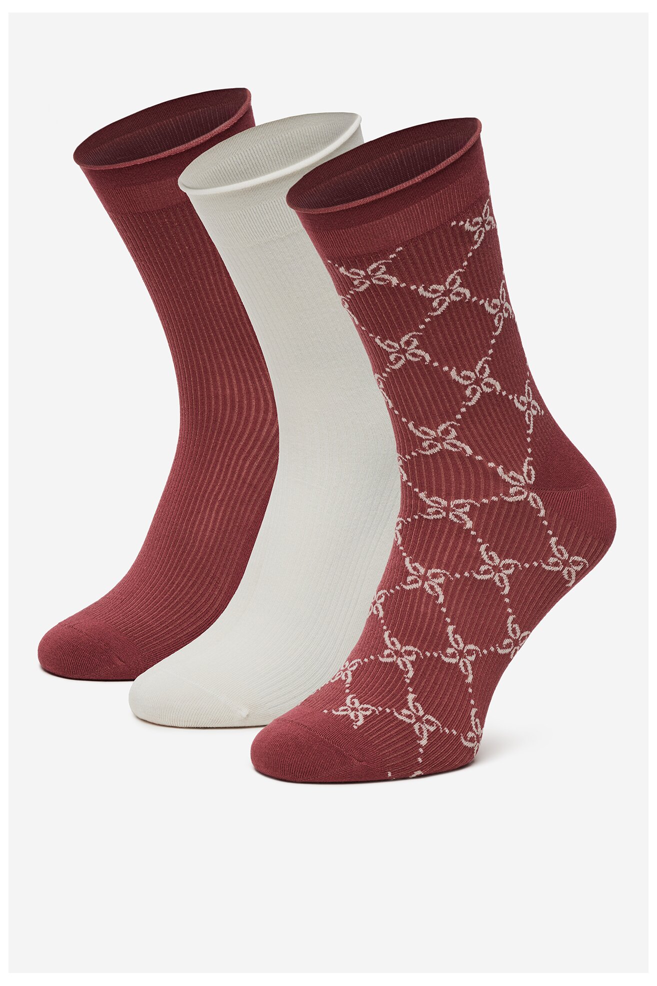Skarpetki NINE WEST BR_NW_01_Z_SS25 (3 PACK) WHITE Bordowy