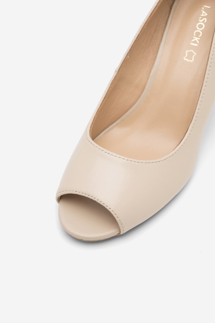 Lasocki - Skórzane czółenka beżowe - 5904862498843