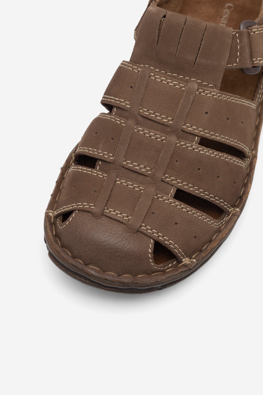 Cesare Cave - Skórzane sandały brązowe - 5904862909189