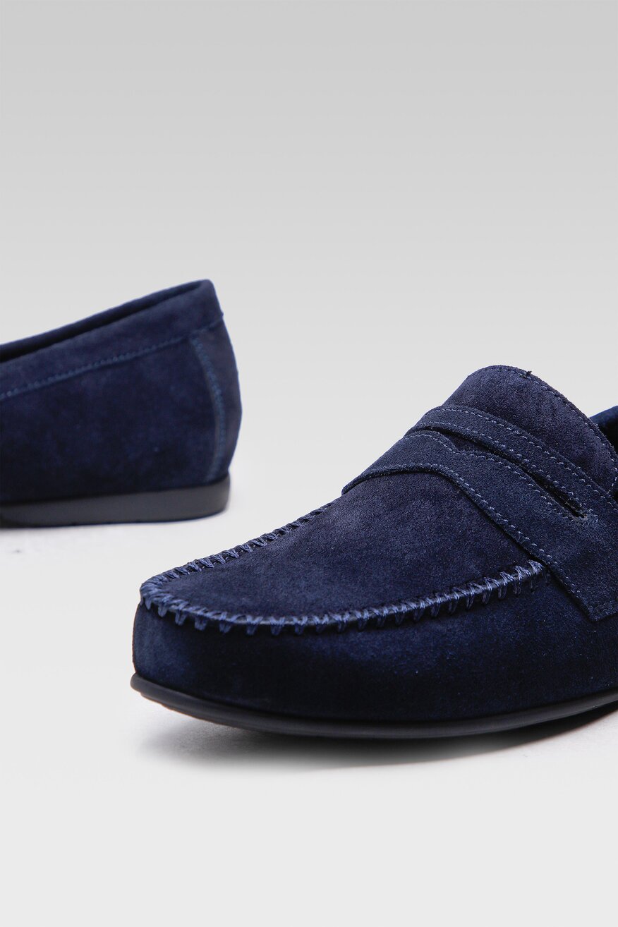 
                Cesare Cave - Skórzane mokasyny granatowe - 5904248649449