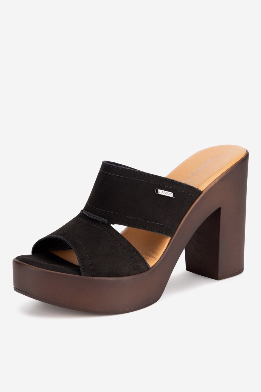 Lasocki - Klapki skórzane na obcasie - 5905588708117