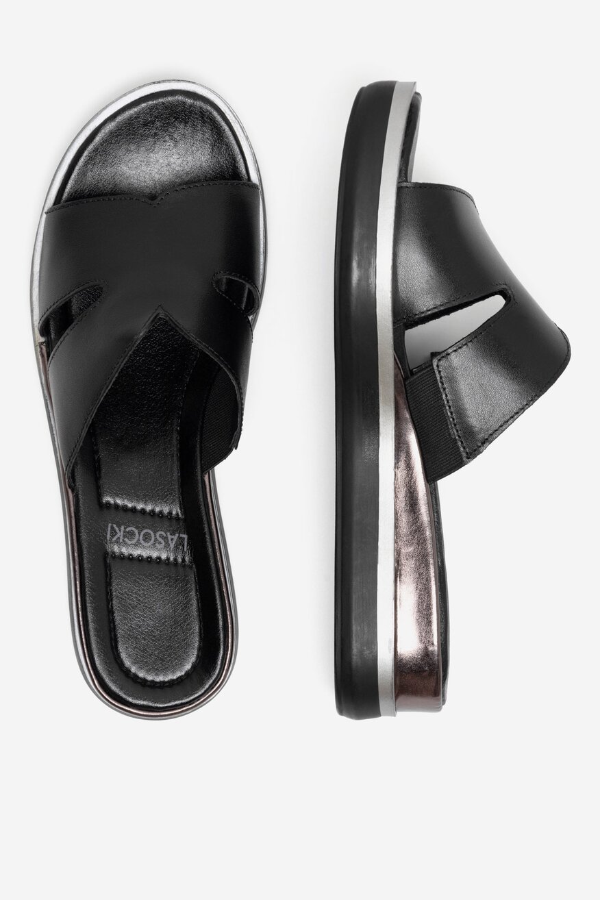 
                Lasocki - Klapki skórzane na koturnie - 5905588573647