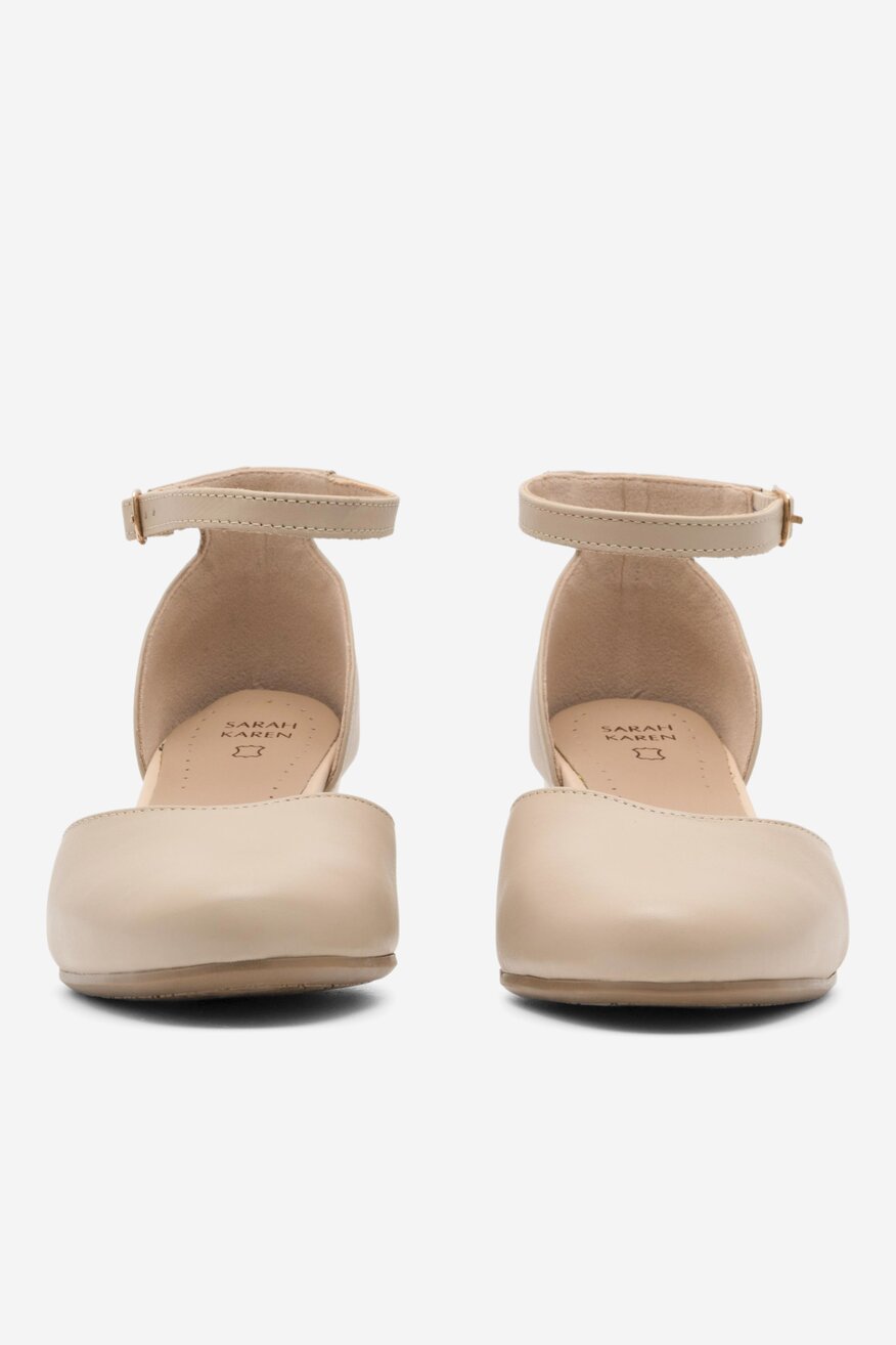 Sarah Karen - Skórzane czółenka beżowe - 5904862836782