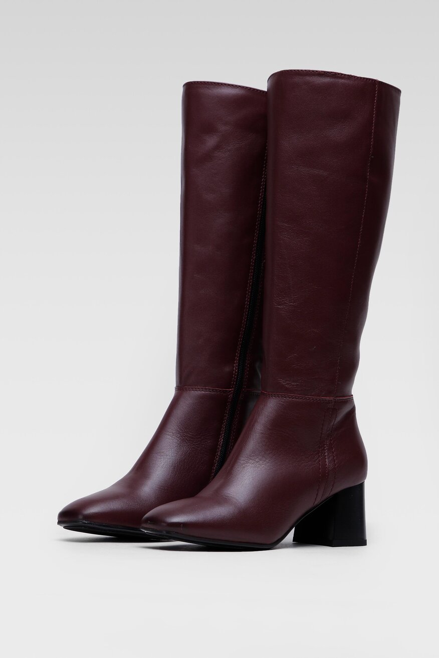 Lasocki - Skórzane kozaki bordowe - 5904248096915