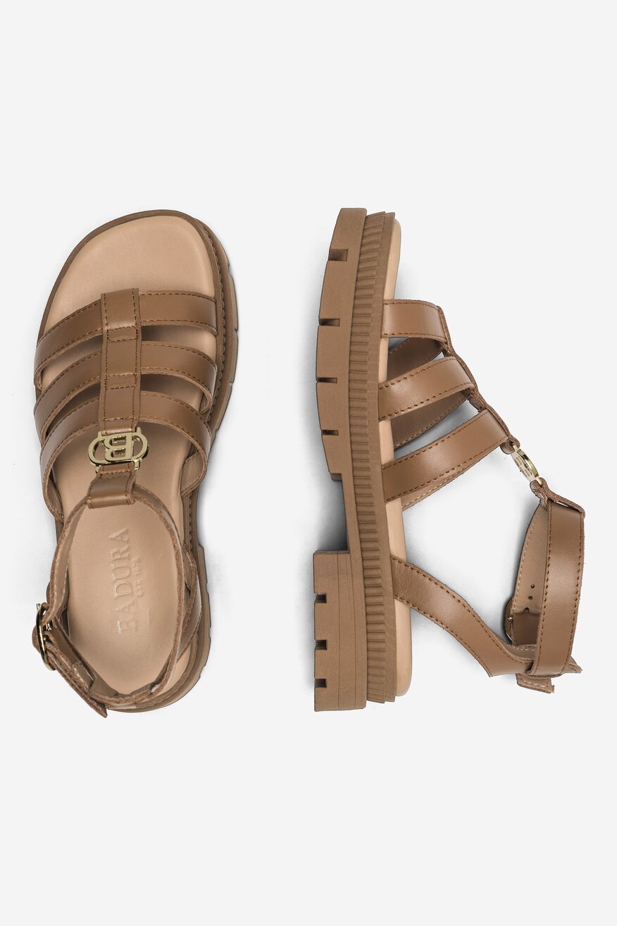 
                Badura - Skórzane sandały beżowe - 5904862752952