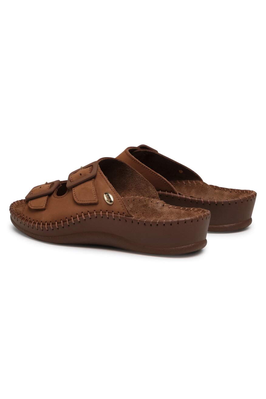 Scholl - Skórzane klapki brązowe - 5903698395944