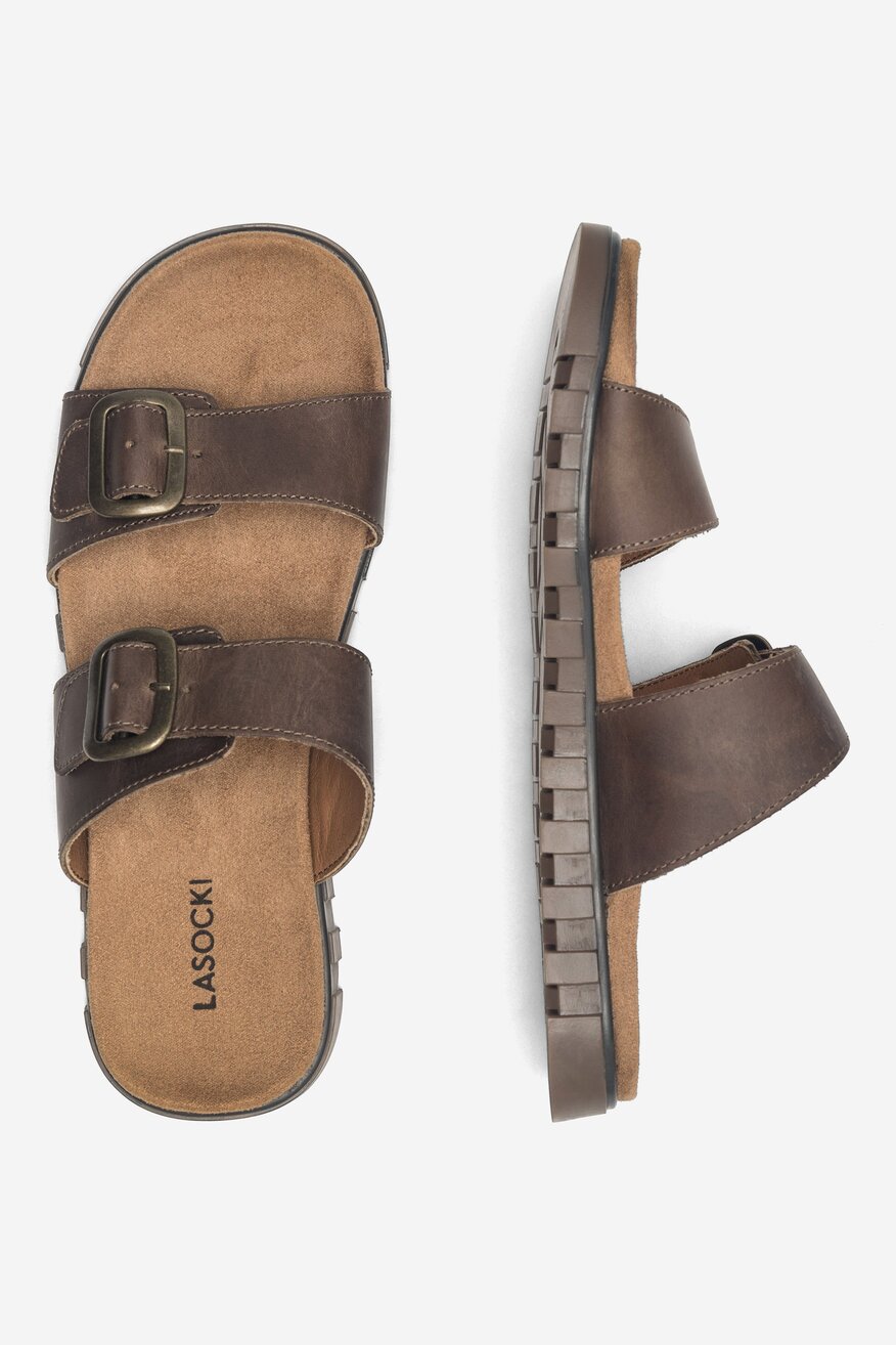 Lasocki - Skórzane klapki brązowe - 5904862864921