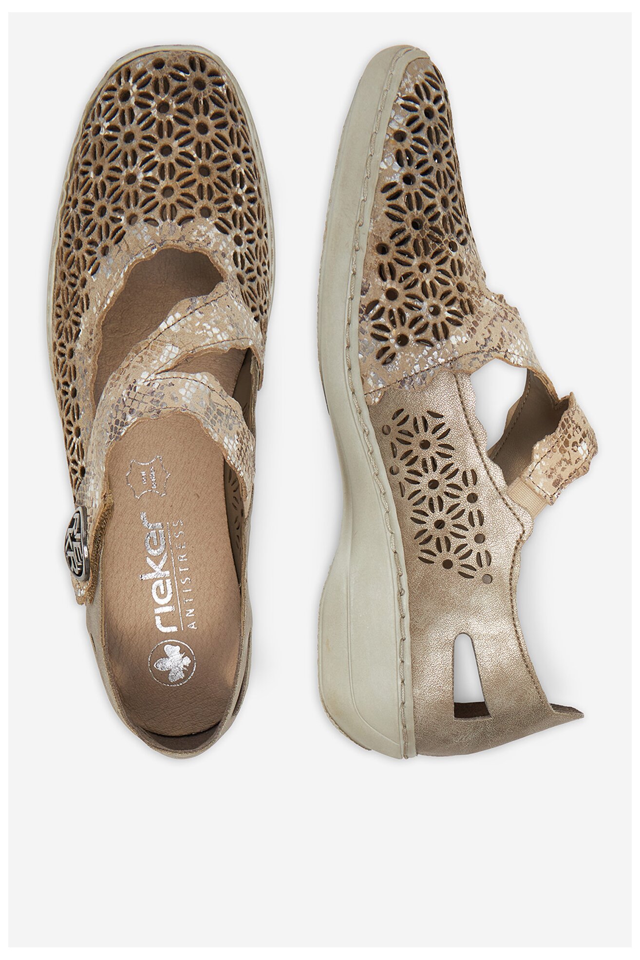 Baleriny Rieker 413G4-90 Złoty