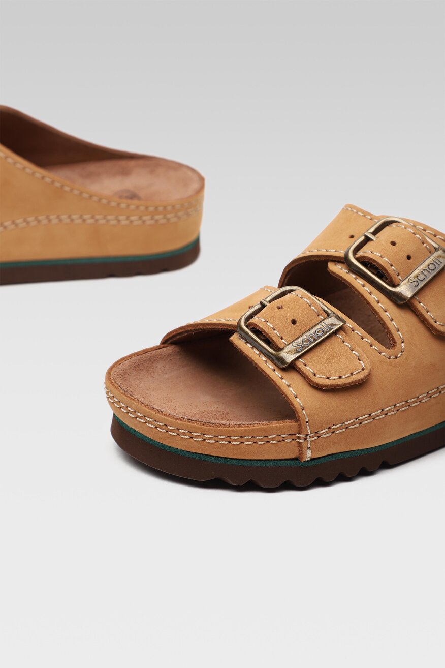 
                Scholl - Skórzane klapki brązowe - 5903698886992