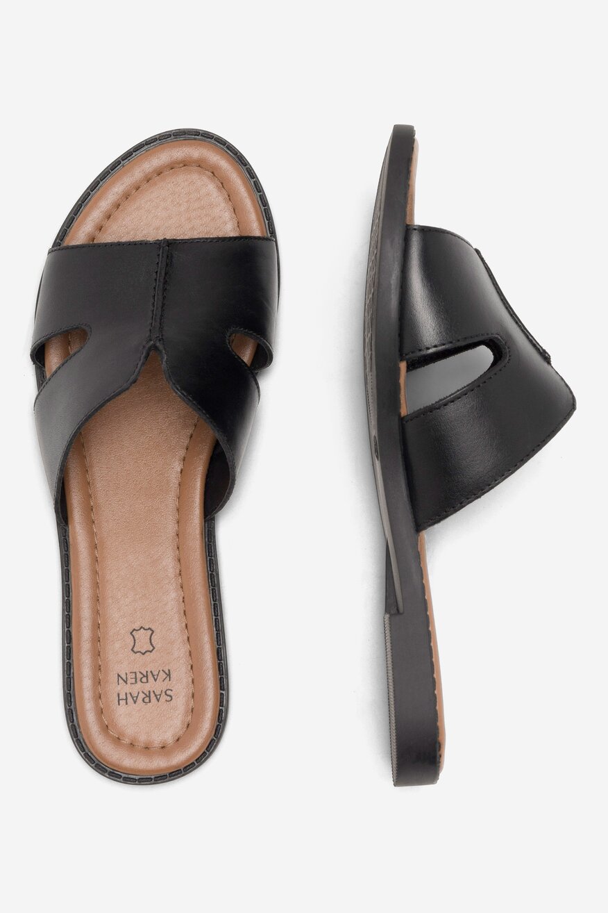Sarah Karen - Skórzane klapki czarne - 5904862808697