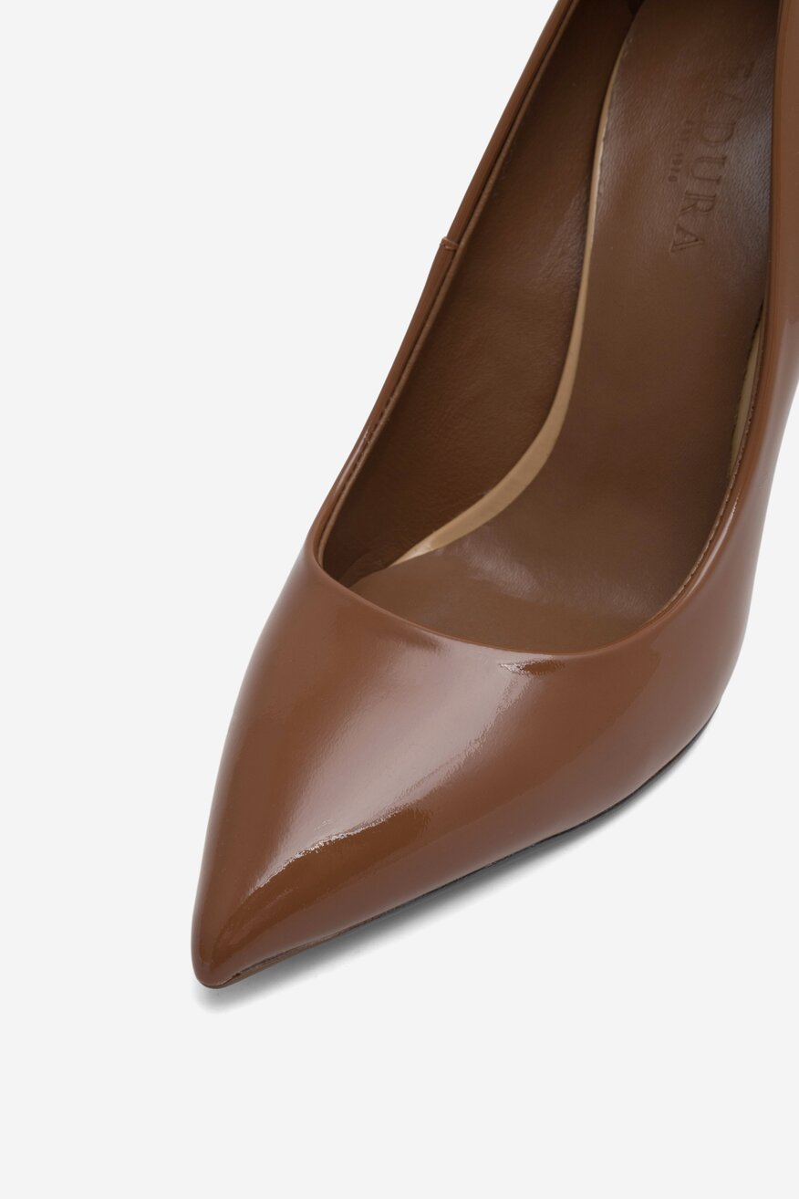 Badura - Skórzane czółenka brązowe - 5904862636542