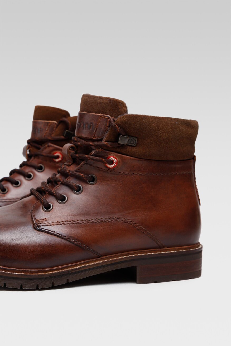 Bugatti - Skórzane trzewiki brązowe - 5903698932828