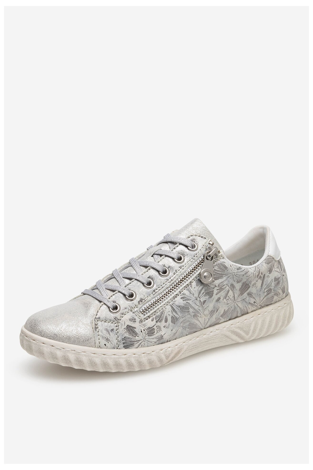 Rieker N0900-90 - Sneaker Stringate Donna In Pelle Argento/bianco Con Zip - 5