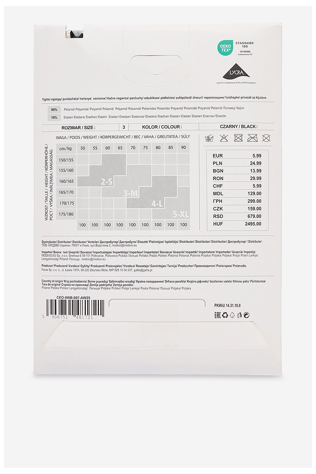 Rajstopy NINE WEST CEO-9WB-007-AW25 Czarny