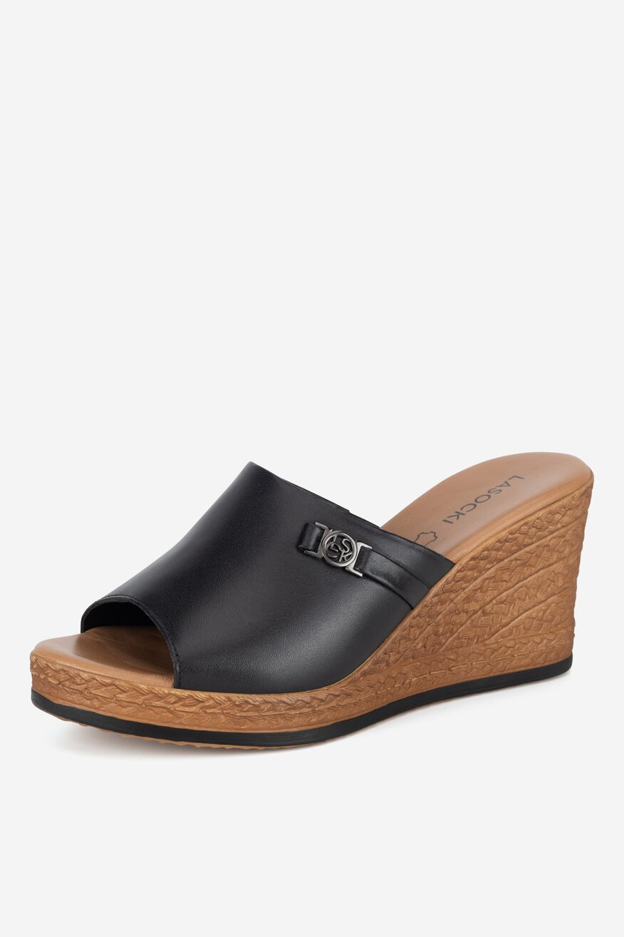 Lasocki - Klapki skórzane na koturnie - 5905588699538