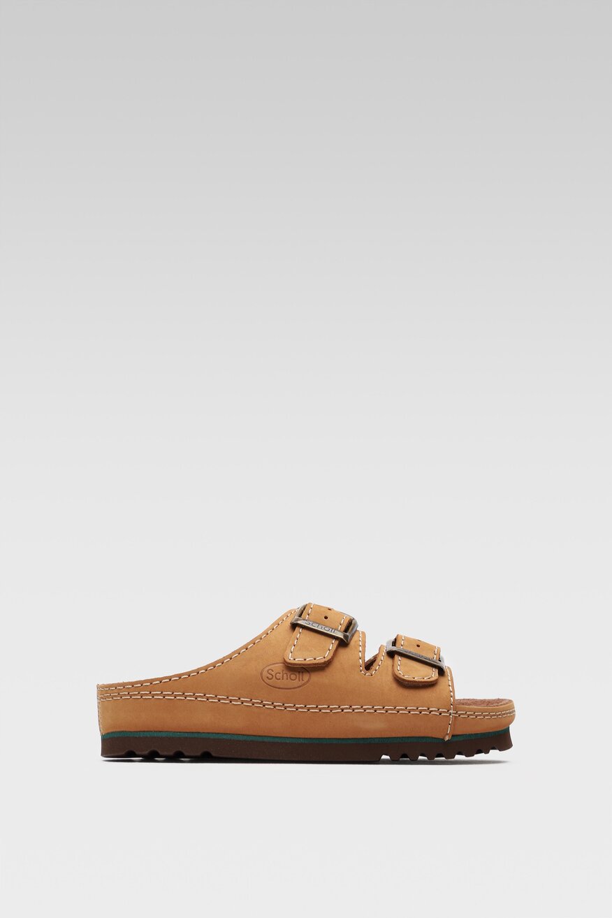 
                Scholl - Skórzane klapki brązowe - 5903698886992