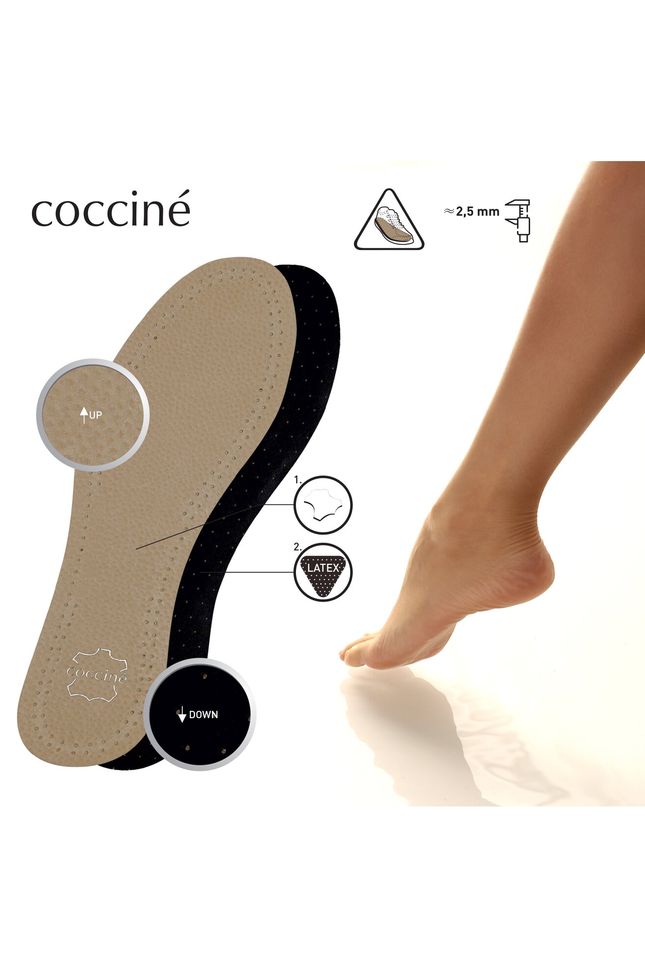 Стелки Coccine LEATHER & LATEX WKŁADKA NR 35-36 БЕЖОВ