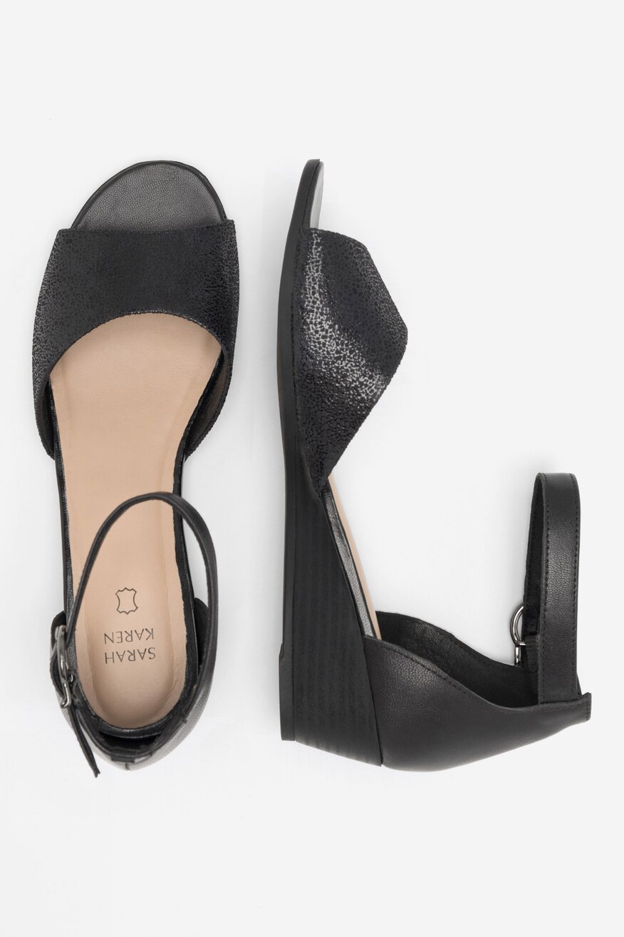 
                Sarah Karen - Skórzane sandały czarne - 5904862893662