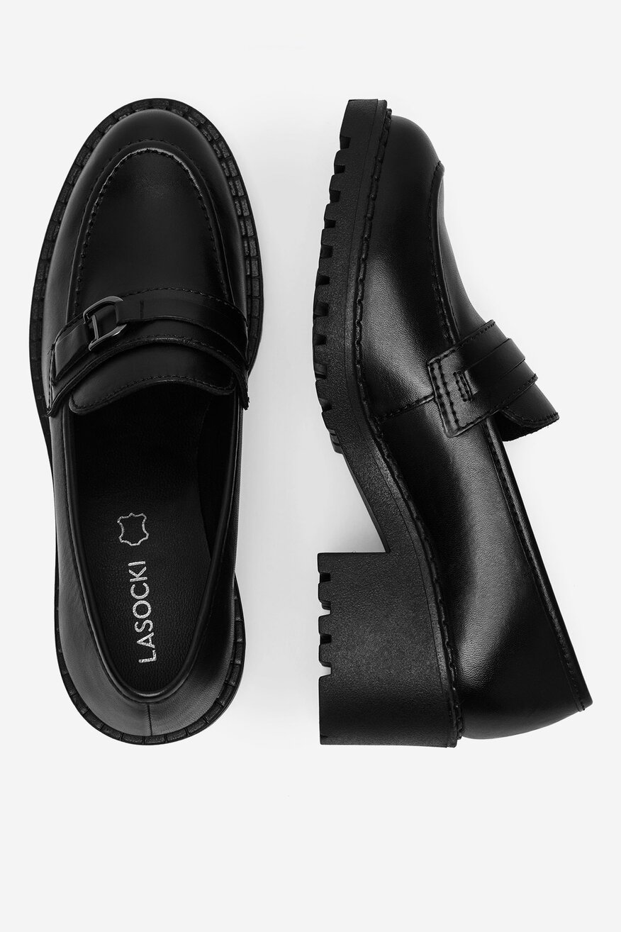 Lasocki - Loafersy skórzane na obcasie - 5905588737049