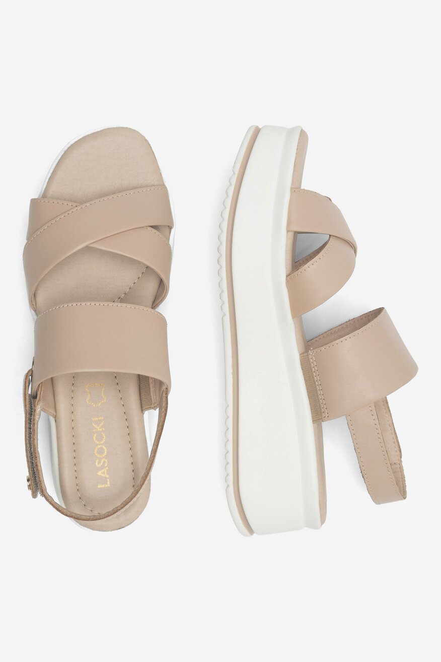 Lasocki - Skórzane sandały beżowe - 5904862837918