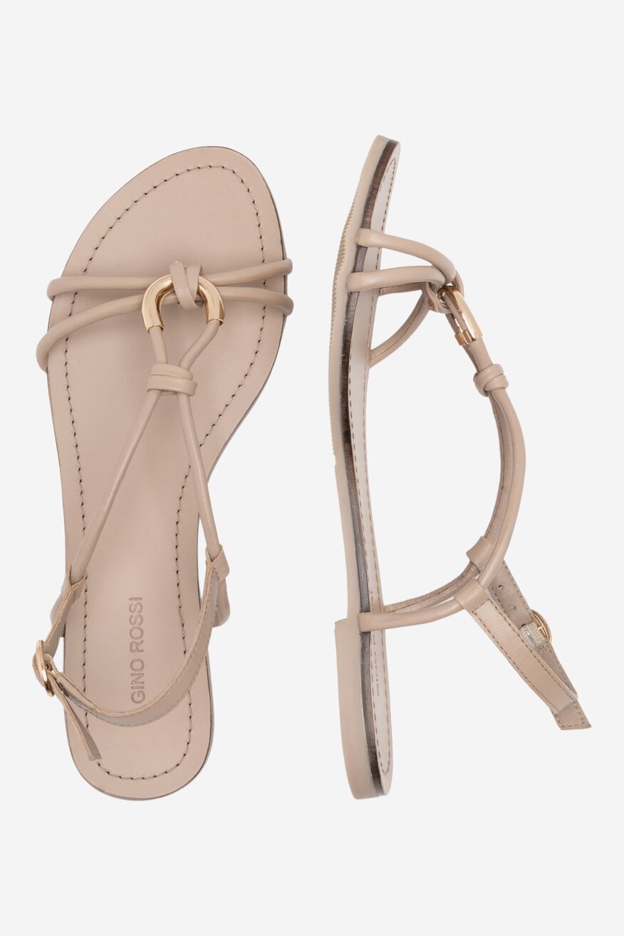 Gino Rossi - Skórzane sandały beżowe - 5904862657738