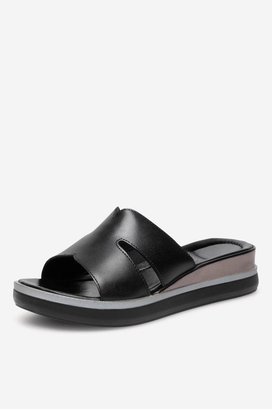 
                Lasocki - Klapki skórzane na koturnie - 5905588573647