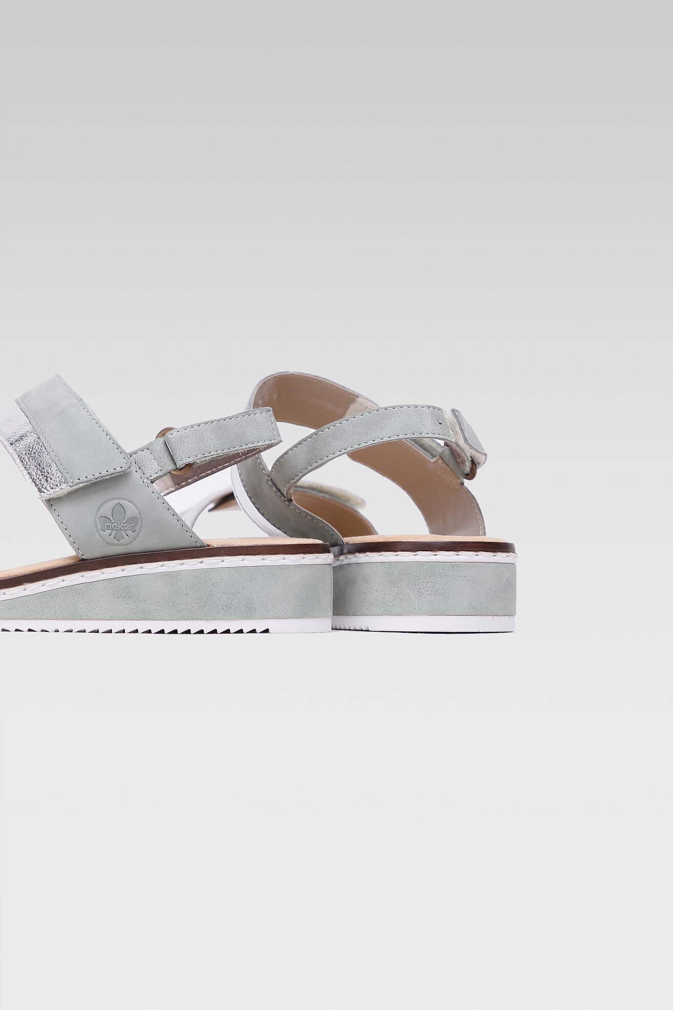 Rieker Sandali Donna V36b9 Con Zeppa 35mm - Navy/Silver, Tomaia In Pelle E Chiusura Velcro