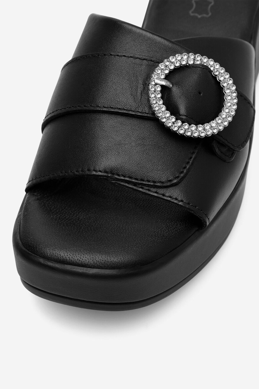 Lasocki - Klapki skórzane na koturnie - 5905588594307