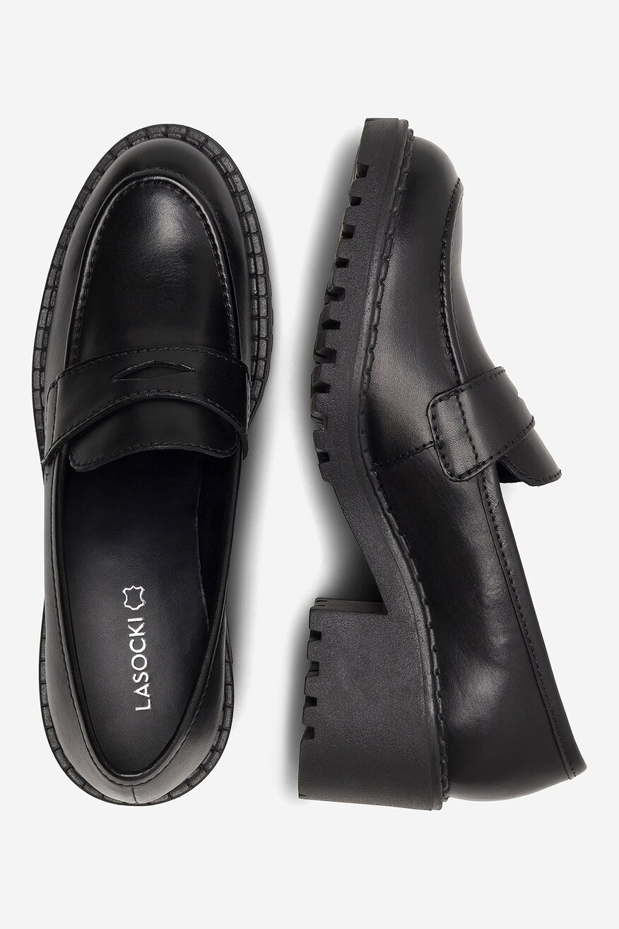 Lasocki - Loafersy skórzane na obcasie - 5904862977560
