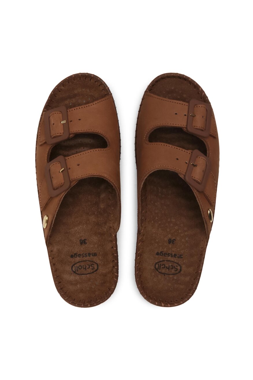 Scholl - Skórzane klapki brązowe - 5903698395944