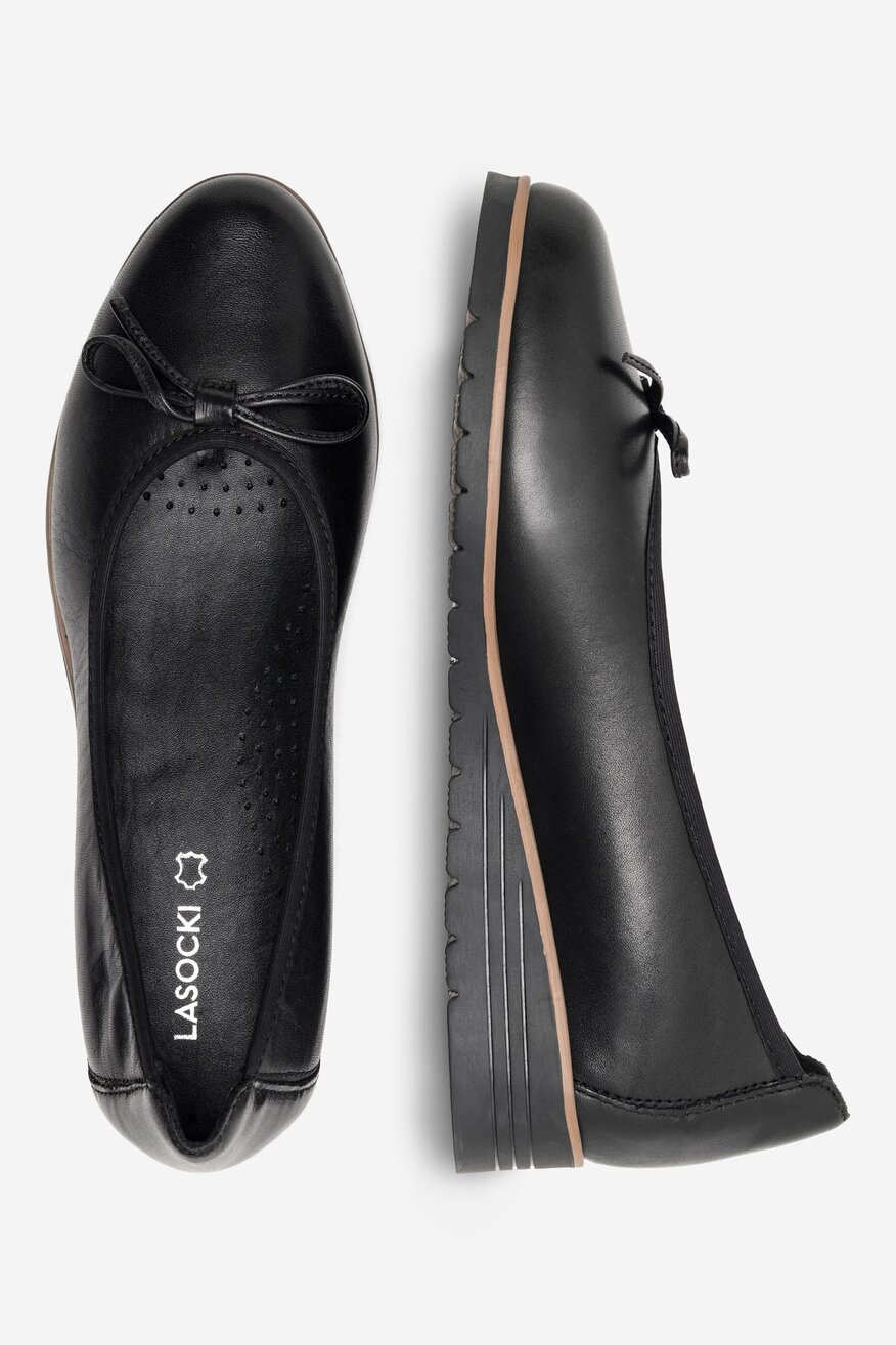 Lasocki - Baleriny skórzane na koturnie - 5905588798194