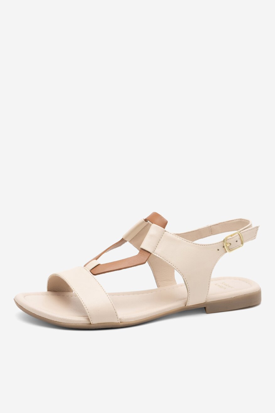 Sarah Karen - Skórzane sandały beżowe - 5904862862675