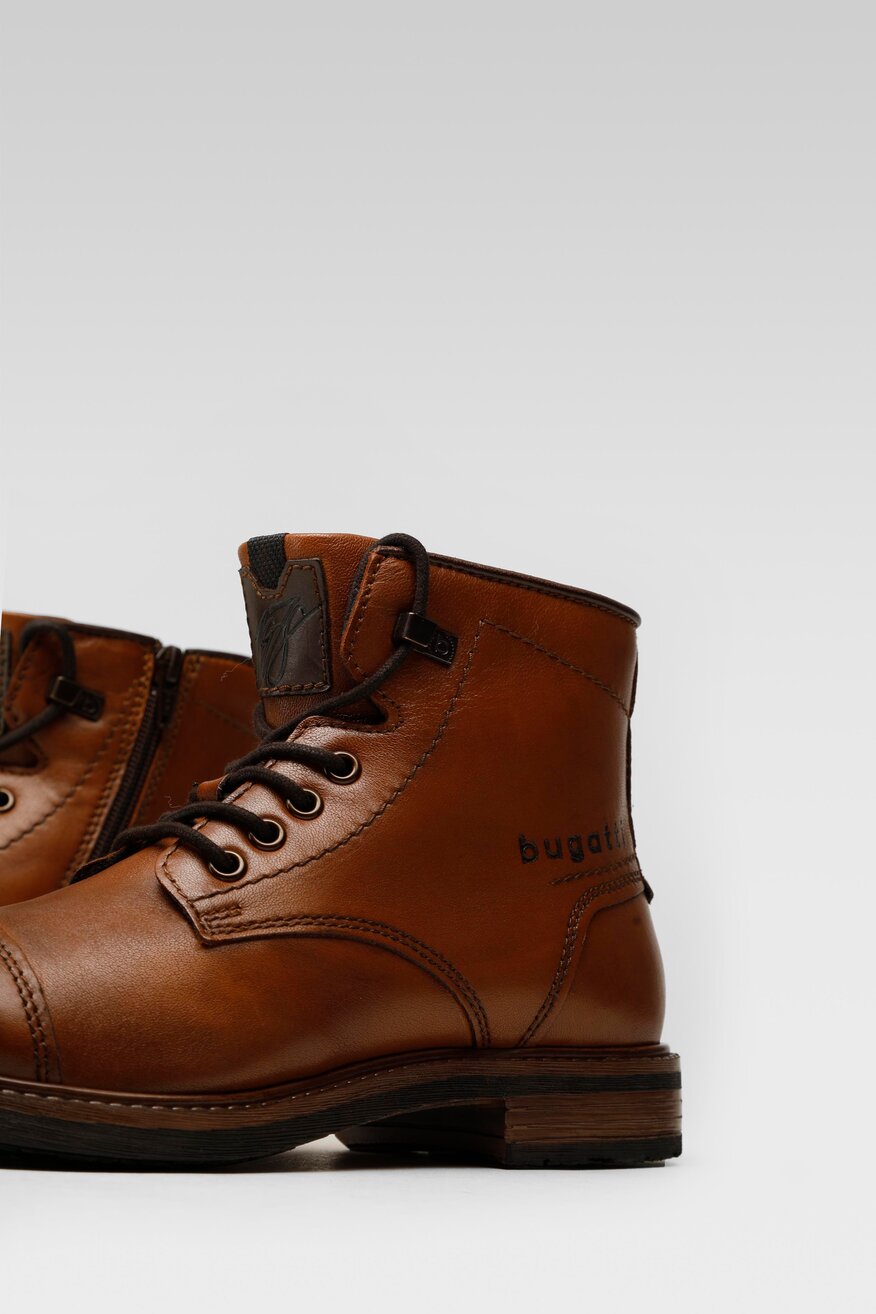 Bugatti - Skórzane trzewiki brązowe - 5903698748092