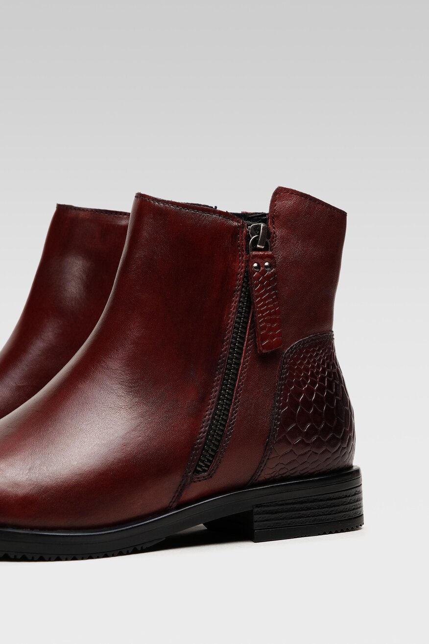 
                Lasocki - Skórzane botki bordowe - 5903698875385