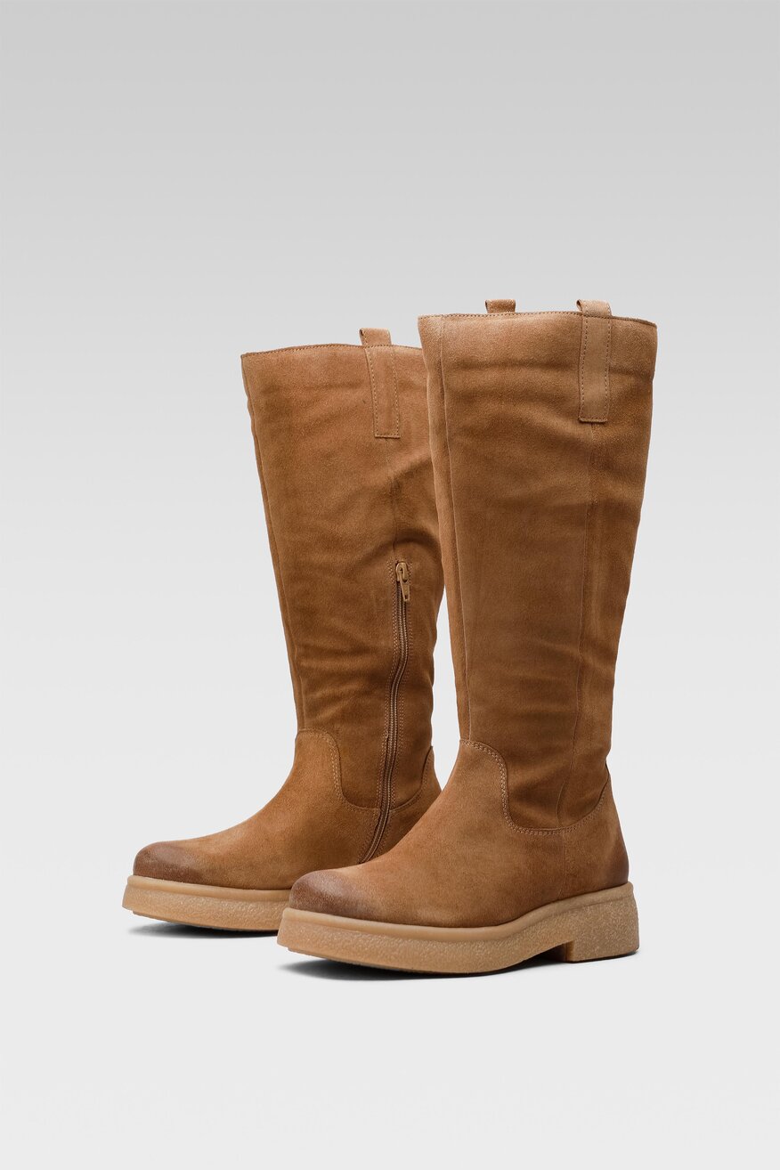 Lasocki - Skórzane kozaki beżowe - 5904248890674