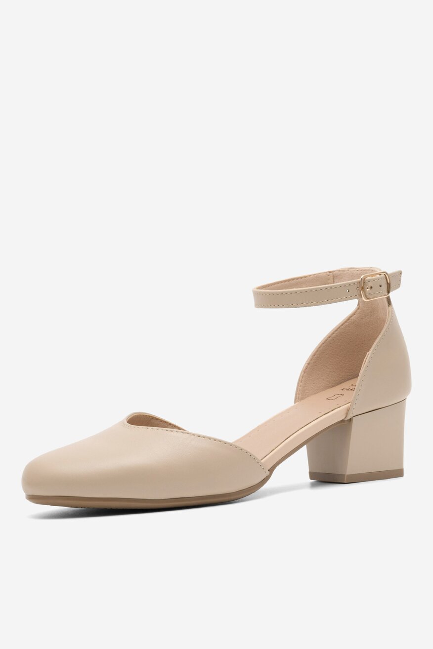 Sarah Karen - Skórzane czółenka beżowe - 5904862836782