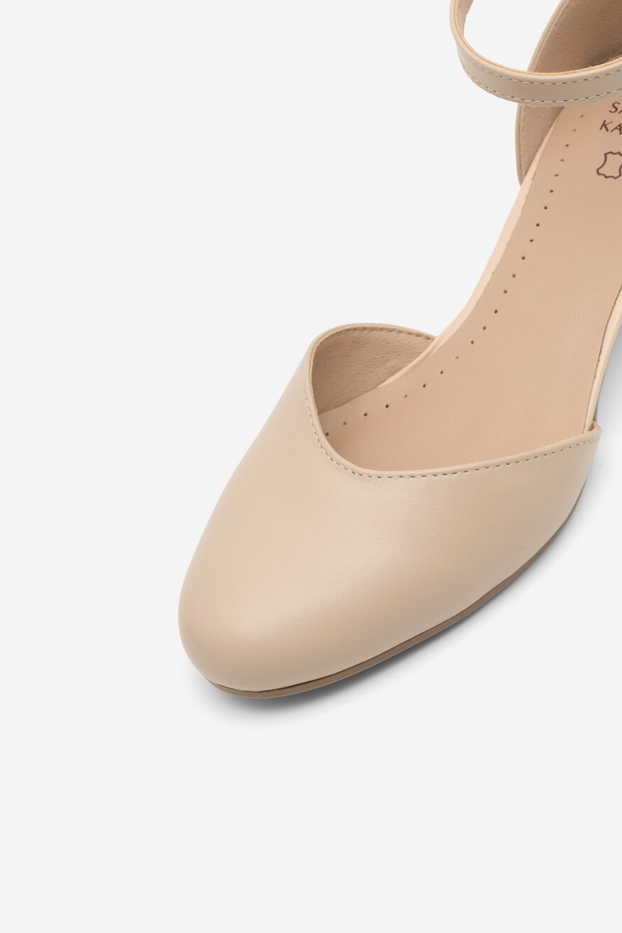 Sarah Karen - Skórzane czółenka beżowe - 5904862836782