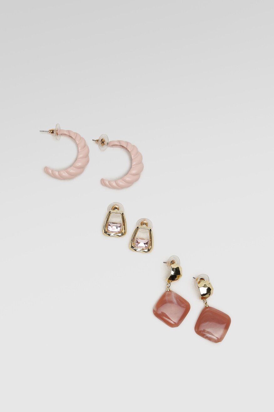 ACCCESSORIES - Zestaw 3 par kolczyków różowe - 5904248404703