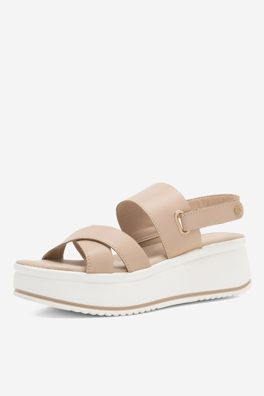 Lasocki - Skórzane sandały beżowe - 5904862837918
