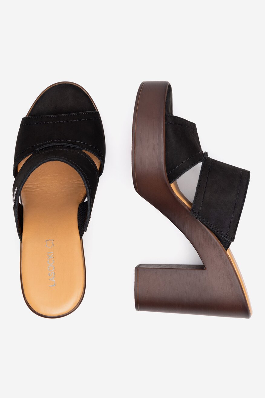 Lasocki - Klapki skórzane na obcasie - 5905588708117